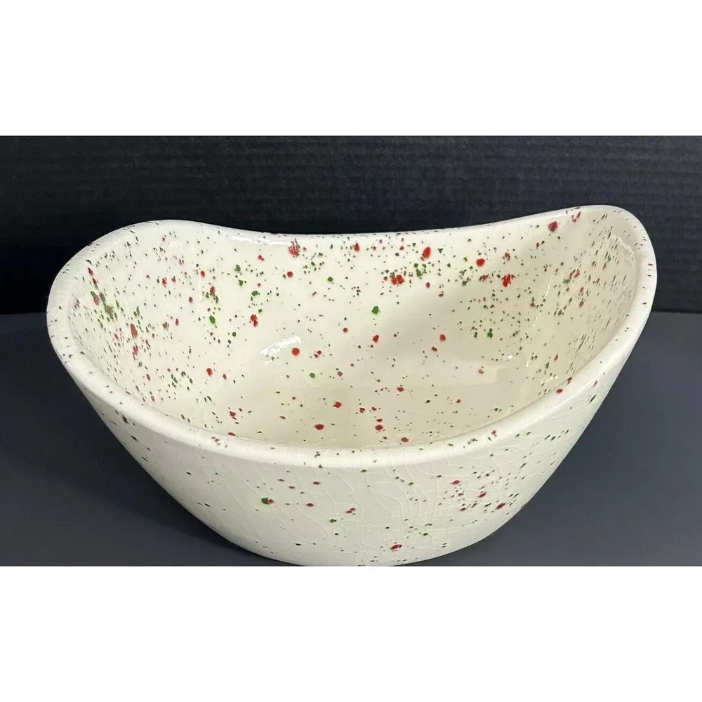 Merry X-mas Bowl Red Green‎ Sprinkles 1990 OOAK Christmas Holiday popcorn